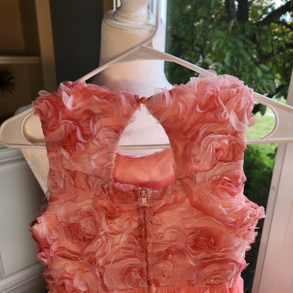 Floral Kids Dress, Coral, Ruffles, Size 8 - Picture 6 of 11